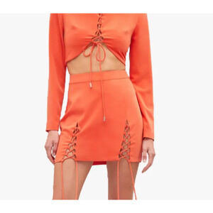 Atoir Citrus Mini Skirt Womens 2 Melon Orange Stretch Lace Up Grunge Goth Edgy